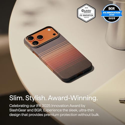 pitaka for iPhone 17 Pro Case 6.3" with Camera Control Button, Compatible with MagSafe, Ultra-Slim Case with Caseless Touch Feeling, 1500D Aramid Fiber Woven, Sunset - color: Sunset