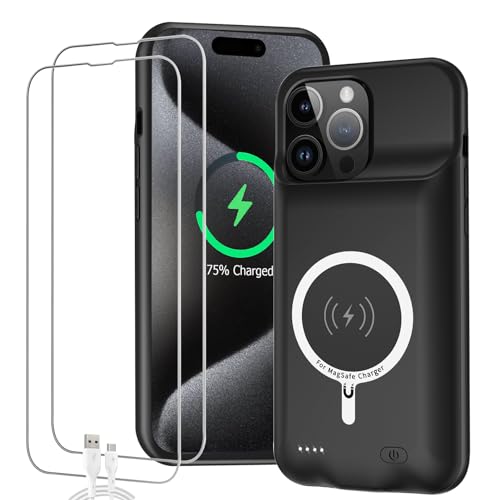 Battery Case for iPhone 15 Pro Max, 12000mAh High Capacity Smart Portable Charger Case Rechargeable Battery Pack Charging Case with Wireless Charging Compatible with iPhone 15 Pro Max (6.7 inch)-Black - size: iPhone 15 Pro Max (6.7 inch)