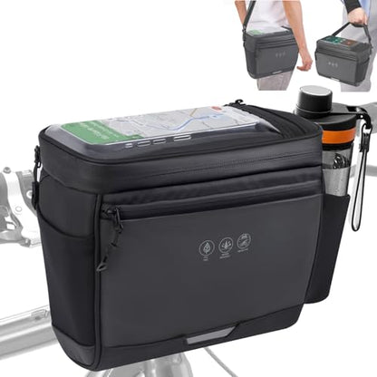 Bike Handlebar Insulated Bag, Waterproof Mountain Bike Crossbar Front Bike Phone Bag Cooler Storage Pouch with TPU Touch Screen Insulation for Outdoor Hiking Travel 4L