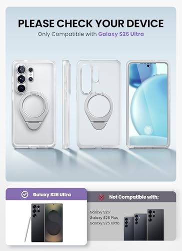i-Blason for Samsung Galaxy S26 Ultra Case MagSafe with Ring Stand, 360° Full-Body with Built-in Screen Protector, 2-in-1 Kickstand/Ring Holder, Anti-Yellowing Slim Shockproof Phone Case, Frost Clear - color: Frost Clear