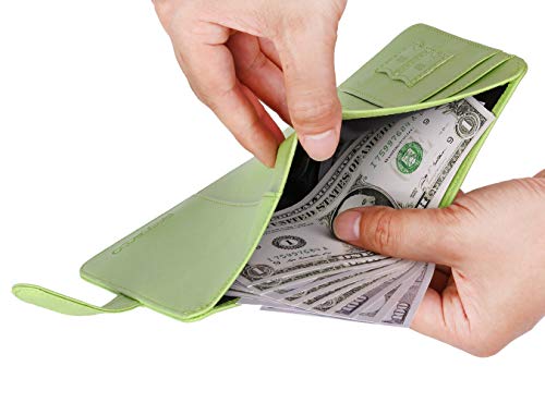 Passport Holder Cover Wallet RFID Blocking, Travel Essentials | Leather Card Case, Travel Accessories for Women Men, Apple green - color: Apple green