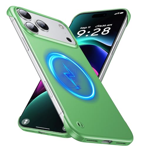 GRECAZO Magnetic Frosted Frameless Case for iPhone 17 Pro, Light Green | Compatible with MagSafe, Metallic Finish, Hard PC Cover, Ultra Thin Lightweight Minimalist Borderless, Slim Fit, 6.3-Inch - color: Light Green, size: iPhone 17 Pro