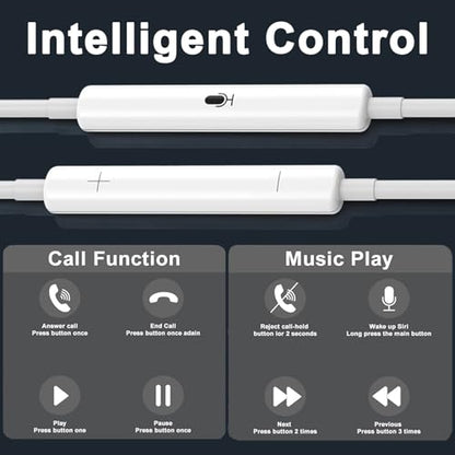 2 Pack for iPhone Headphones Wired Earbuds, in-Ear Headphones with Lighting Connector, Earphones Built in Microphone & Volume Control, Compatible with iPhone 14 13 12 11 XR XS X 8 7 Pro Pro Max Plus