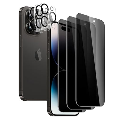 3 Pack Privacy Screen Protector for iPhone 14 Pro Max with 3 Pack Camera Lens Protector, 9H Hardness Double Shatterproof Anti-Spy Tempered Glass Film, Easy Installation - size: Phone 14 Pro Max