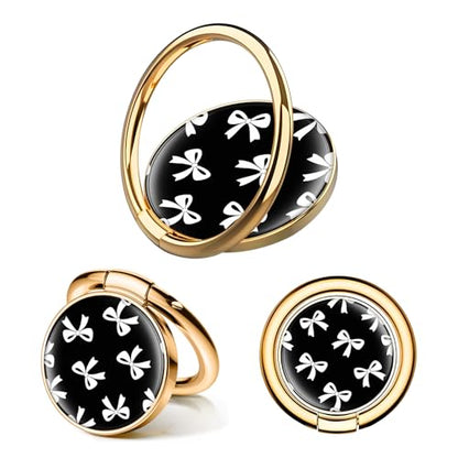 Cell Phone Ring Holder, Cute Phone Ring Grip Stand, 360°Rotation Funny Metal Kickstand Finger Grip Black White Bowtie - color: Black White Bowtie