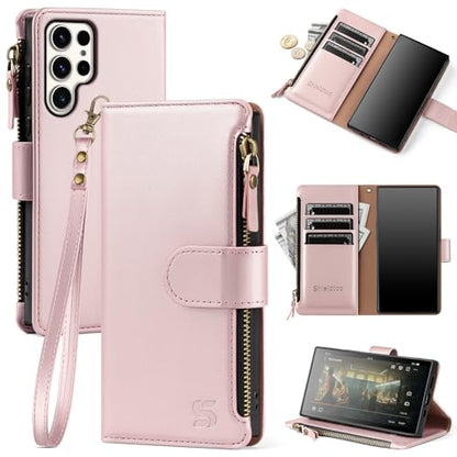 Shieldtop Compatible with Samsung Galaxy S23 Ultra 5G Wallet Case with Card Holder,Women Men RFID Blocking PU Leather Phone Case Flip Protective Cover Wrist Strap Zipper Credit Card Slots,Rose Gold - color: Rose Gold, size: Galaxy S23 Ultra - 6.8"