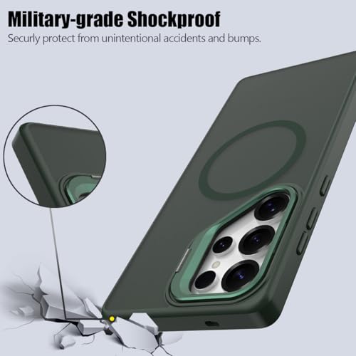 Nvollnoe for Samsung S25 Ultra Case Compatible with MagSafe Military Grade Shockproof Heavy Duty Protective Adjustable Kickstand Matte Semi Clear Phone Cover for Samsung S25 Ultra(Dark Green) - color: Dark Green
