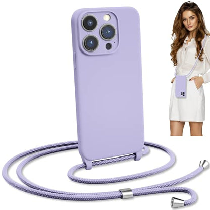 Crossbody Lanyard Strap Case for iPhone 14 Pro Max, Neck Cross Body, Adjustable Holder Removable, Drop Protection Shockproof, Hands-Free Silicone Case 6.7 inch, 150 cm Strap, iP14PM - Purple - color: Purple