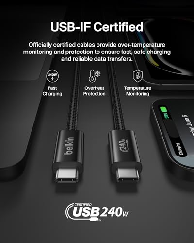 Belkin USB C to USB C 240W Cable 2 Pack, 6.6ft Fast iPhone Charger Cord - color: Black, style: 6.6 ft - 2 pack
