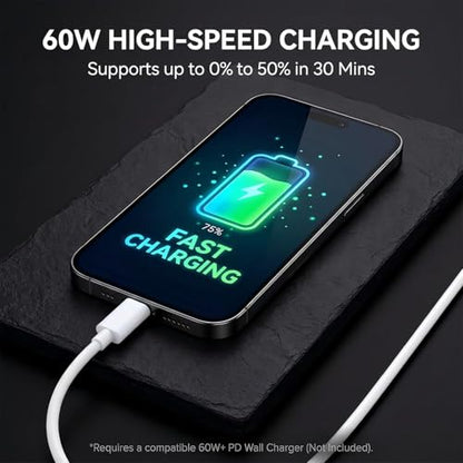 3-Pack USB-C to USB-C Fast Charging Cable for iPhone 17, 16,15 – White - color: White 3ft-6ft-10ft