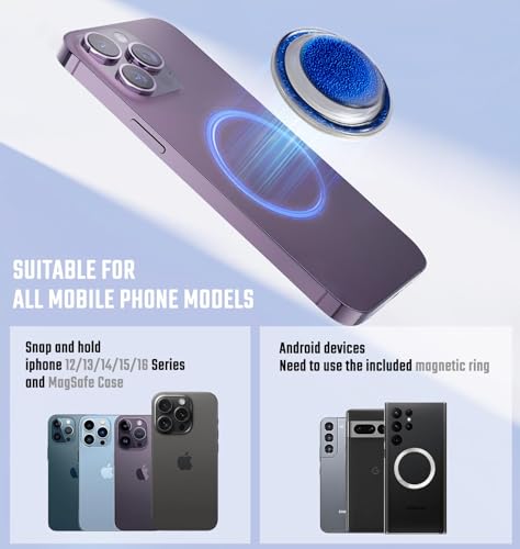 Magnetic Phone Grip, Magnetic Collapsible Expandible Mobile Phone Grips Stand Holder for iPhone 17 16 15 14 13 12 Series, Sparkly Transparent Blue