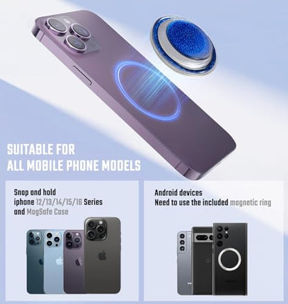 Magnetic Phone Grip, Magnetic Collapsible Expandible Mobile Phone Grips Stand Holder for iPhone 17 16 15 14 13 12 Series, Sparkly Transparent Blue