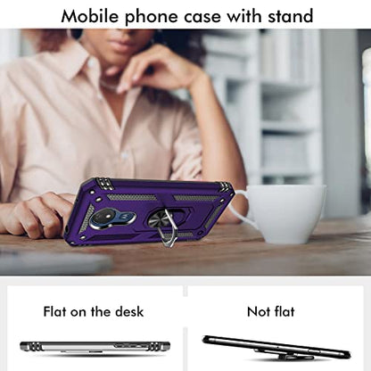 Moto G7 Power Case - Military Grade 360 Rotating Metal Ring Holder Kickstand Protective Phone Cover for Motorola Moto G7 Power, Purple