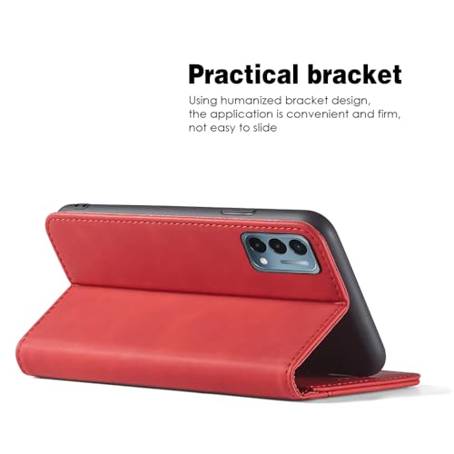 Asuwish Flip Wallet Phone Case for OnePlus Nord N200 5G with Screen Protector Magnetic Closure Folio Cover Credit Card Holder Slot Stand One Plus N 200 G5 1 Plus 200N 1plus One+ 1+ N2005G 2021 Red - color: Red