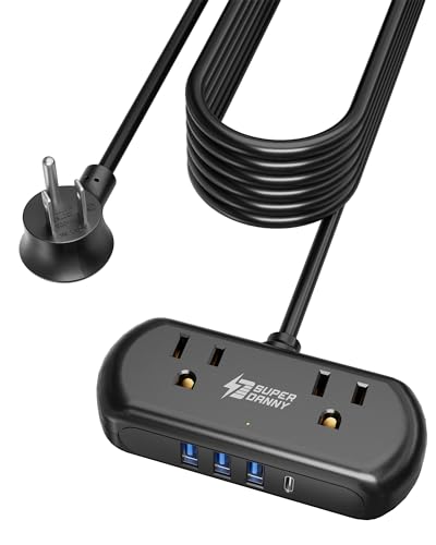 SUPERDANNY Mini Surge Protector, 2 Wide-Spaced Outlets Power Strip with USB - color: Black, size: 9.8ft