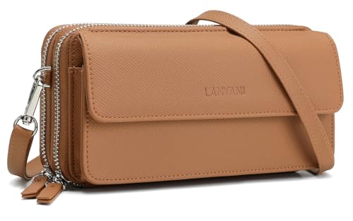 RFID Crossbody Wallet Wristlet Purse with Phone Pocket For Women Vegan Leather - color: Zb-saffiano-brown