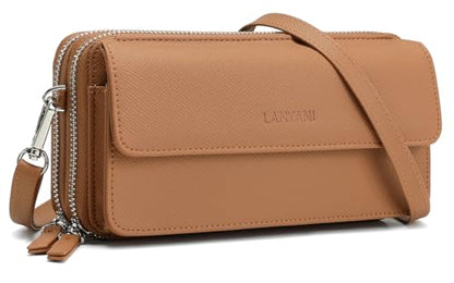 RFID Crossbody Wallet Wristlet Purse with Phone Pocket For Women Vegan Leather - color: Zb-saffiano-brown