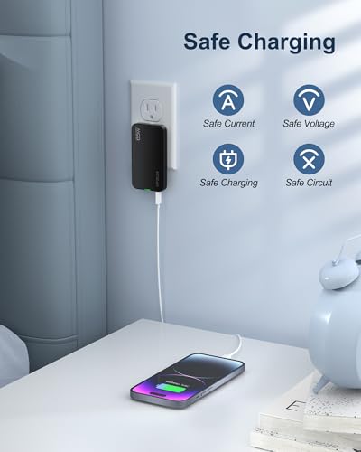 65W GaN Flat USB Wall Charger Block - 3 Port Foldable USB Charging Block - color: Black