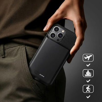 Battery Case for iPhone 14 Pro Max/14 Plus/13 Pro Max/12 Pro Max, Rechargeable Case Charger Soft TPU Anti-Slip Slim 8500mAh 15W Fast Charging Juice Box for 12/13/14 Pro Max/14 Plus 6.7inch-Black