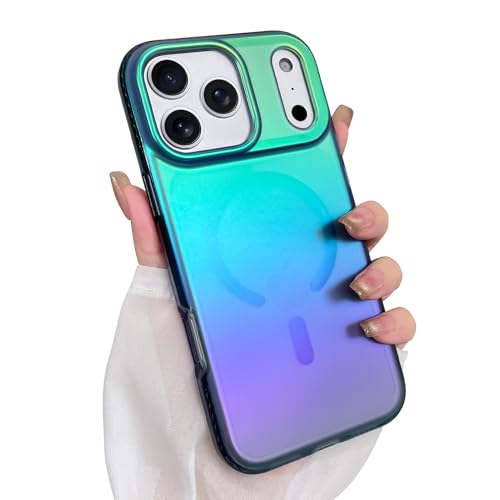 Aesthetic Case for iPhone 17 Pro Max Case, Iridescent Peacock Blue | Compatible with Magsafe, Cute Girly Matte Glitter Sparkly Rainbow Magnetic Protective Phone Cover for Women Girls - color: 08 Gradient Blue & Green, size: iPhone 17 Pro Max (6.9 inch)