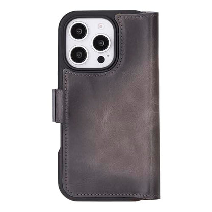 Bayelon Leather Wallet Case for iPhone 16 Pro 6.3" - Flip Cover Card Holder, iPhone 16 Pro Wallet Folio Case, Kickstand, MagSafe Compatible RFID, Real Leather iPhone 16 Pro Cover (Smoked Black) - color: Smoked Black, size: iPhone 16 Pro