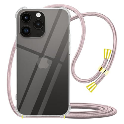 Phone Case for iPhone 14 Pro Max Clear Shockproof Protective Cover Adjustable Lanyard Crossbody Soft TPU Bumper Anti-Yellowing Phone Case for iPhone 14 Pro Max 6.7 inch - Rose - size: for iPhone 14 Pro Max