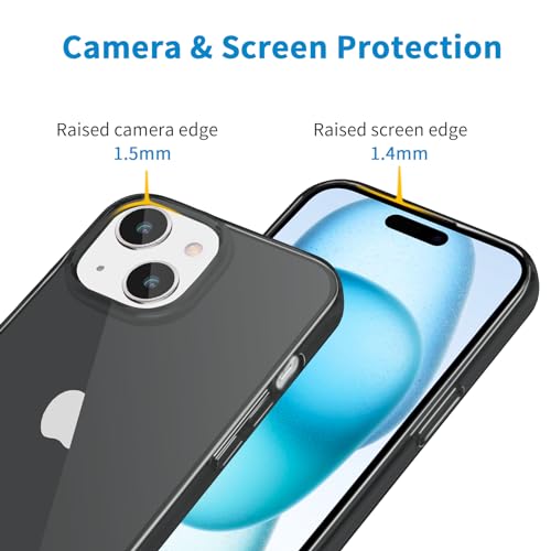 JJGoo Compatible with iPhone 15 Plus Case Clear, Soft Clear TPU Phone Cases, Shockproof Transparent Bumper Cover Slim Thin Phone Case, Translucent Black - color: Black