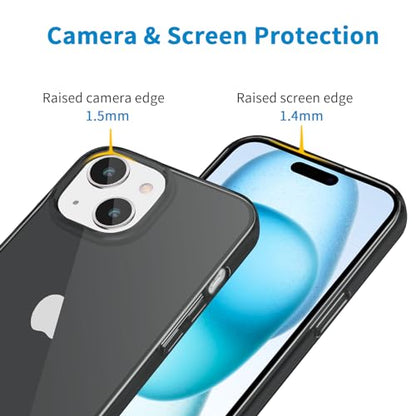JJGoo Compatible with iPhone 15 Case Clear, Soft Clear TPU Phone Cases, Shockproof Transparent Bumper Cover Slim Thin Phone Case, Translucent Black - color: Black