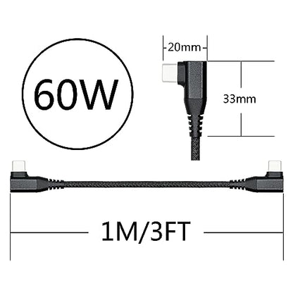 90 Degree USB C Power Data Cable 3FT, 60W PD Fast Charging & 480Mbps Data - style: Black - 1M/3FT