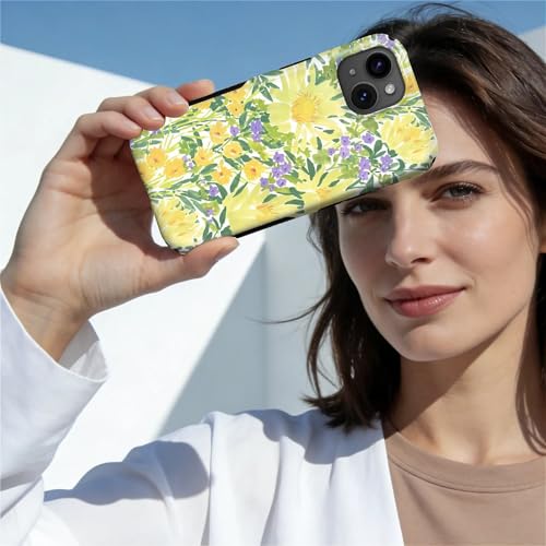 Case for iPhone 15 | Anti-Slip Side Handle| Bold Protective Design | Compatible with MagSafe | Bright Yellow Wildflowers | - color: Bright Yellow Wildflowers, size: iPhone 15