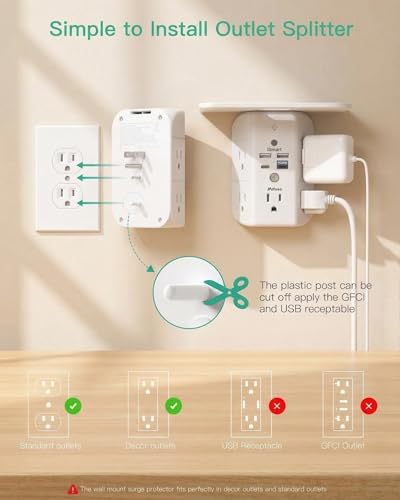 Mifaso PD20W Outlet Extender with Shelf & Night Light, Surge Protector - color: White, size: 2C2A&PD 20W