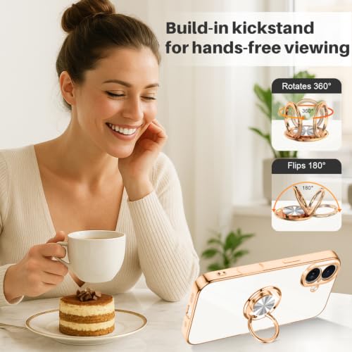 Dinick White for iPhone 17 Case with Ring Holder Kickstand - color: White, size: 6.3'' iPhone 17