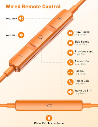 iMangoo for Apple MFi-Certified Wired Earbuds for Lightning Headphones - color: Orange