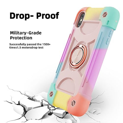 MARKILL Compatible with iPhone X/iPhone Xs Case 5.8 Inch with Ring Stand, Heavy-Duty Military Grade Shockproof Phone Cover for iPhone X/XS. - color: Rainbow Pink, size: iPhone X/iPhone XS 5.8"