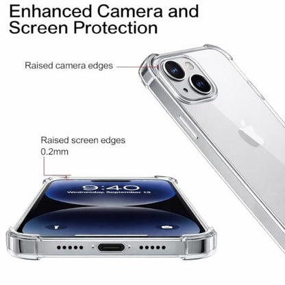 Clear Case for iPhone 13, 14, 15, Shockproof TPU Slim Transparent Phone Case, Anti-Yellow Protective Cover, Lightweight Scratch Resistant