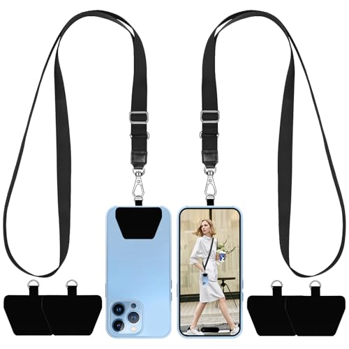 SHANSHUI 2 Pack Phone Lanyard, 4X Durable Pads Universal Nylon Cell Phone Neck & Crossbody Adjustable Cell Phone Lanyard Tether Fit All Smartphones - color: Blackgrey X2, size: 23inch