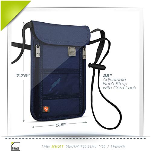 Lewis N. Clark Stash Neck Travel Wallet | RFID Blocking Passport Holder | Protect Personal Information | Navy - color: Navy