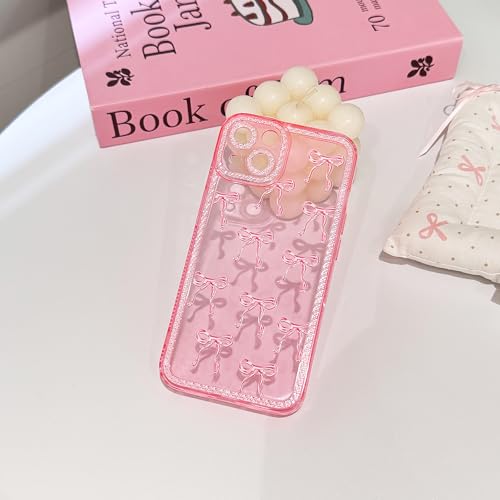 NITITOP Compatible with iPhone 14 Case Cute Clear Pink Glitter Bow Knot Design Shiny Star Sparkle Bling Diamond Girls Women Soft TPU Shockproof Protective Phone Cover - Large Bow - color: Large Bow, size: iPhone 14
