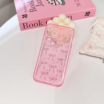NITITOP Compatible with iPhone 14 Case Cute Clear Pink Glitter Bow Knot Design Shiny Star Sparkle Bling Diamond Girls Women Soft TPU Shockproof Protective Phone Cover - Large Bow - color: Large Bow, size: iPhone 14