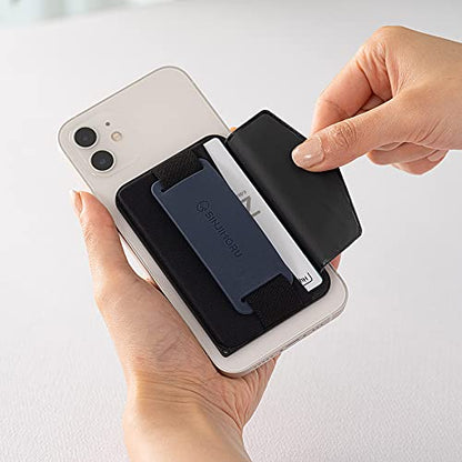 Sinjimoru 3 in 1 Magnetic Card Holder, Magnetic Wallet for MagSafe as Cell Phone Wallet Stick On with Phone Grip Holder & Mobile Phone Kickstand iPhone 12 13 & iPhone 14 Series. M-BGrip Navy | M-BGRIP, fits iPhone 16-12, 2600g magnetic strength, 2-3 cards