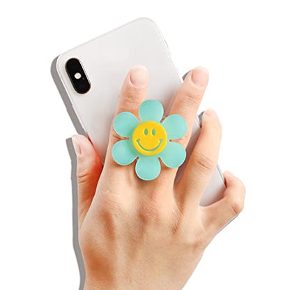 On The Grip Cheerful Smiley Flower Phone Grip - Bright, Expandable, Collapsible - Comfortable Touch, Secure Grip (Aqua) - color: Aqua