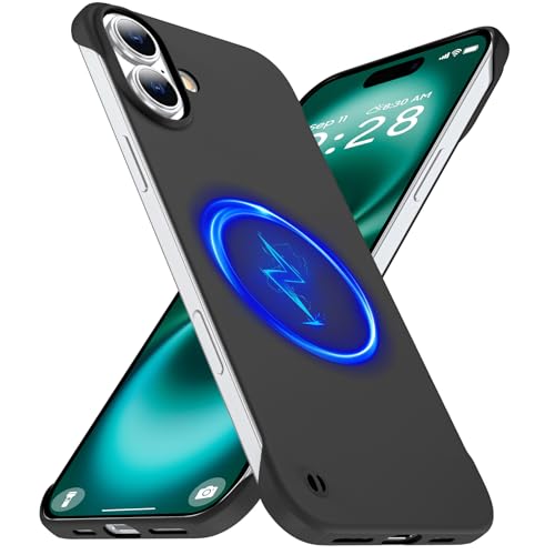 GRECAZO Magnetic Slim Frameless Case for iPhone 16, Black | Compatible with MagSafe, Soft-Touch Matte Hard PC Cover, Ultra Thin Lightweight Minimalist, Pull Ring Lanyard, 6.1 Inch - color: Black, size: iPhone 16