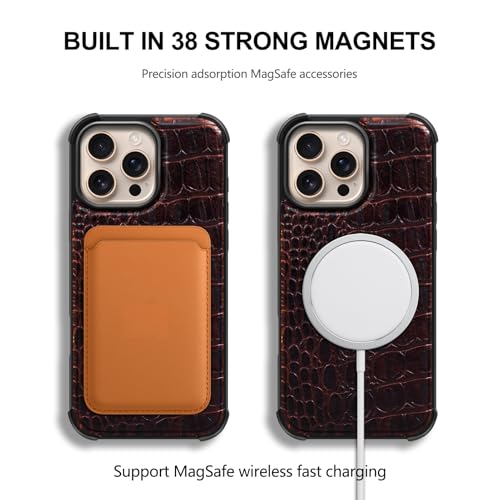 Leather Case Compatible with iPhone 16 Pro Max Wallet 6.9" | Genuine Leather 2-in-1 Magnetic Detachable Shockproof,Flip Folio Cover with Card Slot,Wireless Charging RFID Blocking - color: Brownness, size: 16 Pro Max