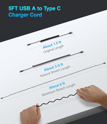 Coiled USB C Cable Fast Charging for Car 3FT/5FT, USB A to USB C Cable - color: Black, size: 3FT/5FT, style: USB A to USB C