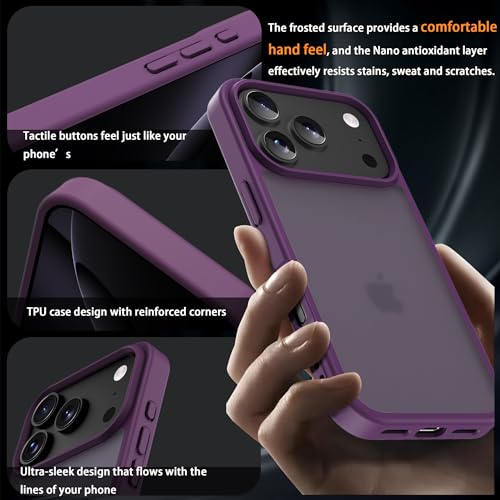 for iPhone 17 pro max Case Translucent Matte Phone Cover, [10 FT Military Grade Drop Protection] Slim Durable Shockproof Protective Bumper (deep Purple, iPhone 17 pro max) - color: Deep Purple, size: iPhone 17 Pro Max