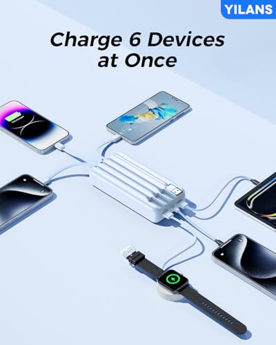 YILANS Portable Charger 50000mAh, 22.5W Power Bank with Built-in 4 Cables - color: Azure