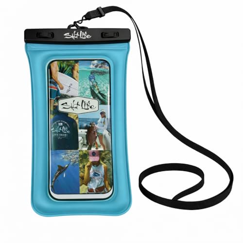 Salt Life Floating Waterproof Phone Case– IPX8 100% Waterproof Phone Case that Floats in Water, Universal Phone Dry Bag with Touchscreen Clear Window, Secure Seal Closure & Lanyard (Aqua) - color: Aqua