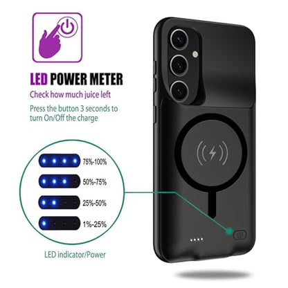 Battery Case for Galaxy S23 Plus,[12000mAh] Large Capacity Slim Portable Protective Fast Charging Case Battery Case Compatible with Galaxy S23 Plus(6.6inch) Wireless Charging Case with Carplay-Black - size: Galaxy S23 Plus