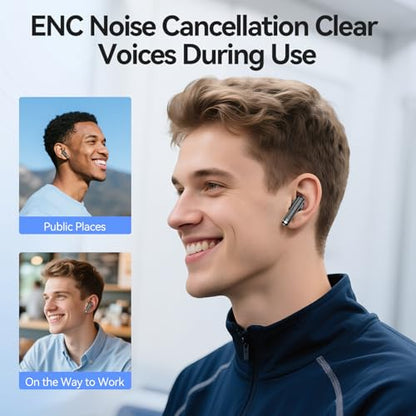 Wireless Earbuds, Bluetooth 5.4 Headphones HiFi Stereo with 4 HD Mic, 50H Playtime Bluetooth Earbuds with Dual LED Display, IPX7 Waterproof Wireless Earphones, Touch Control Ear Buds,USB-C, Black