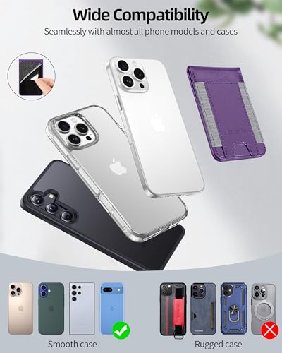 Phone Wallet Stick On with Stand, Adhesive Phone Card Holder, 8-Card Holder - color: Purple